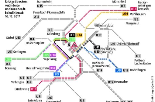 Statt der U 9 fährt die U 29 zum bis zum Hauptbahnhof. Wer weiter will, muss umsteigen. Foto: StN-Grafik :Lange/Quelle SSB