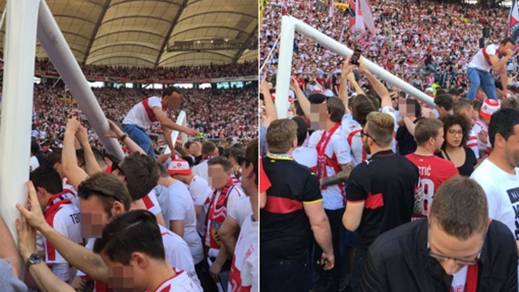 Stuttgarter Aufstiegsparty: VfB-Fans zerstören Tor bei Platzsturm