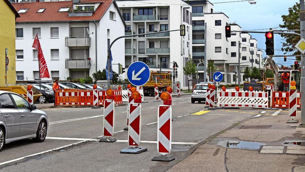 Baustelle in Stuttgart-Möhringen: Auf der Vaihinger Straße wird bis Ende August gebaut