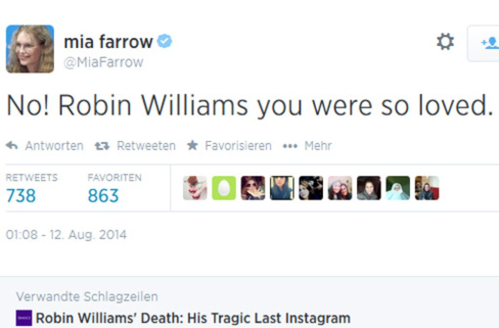 Auch Kollegin Mia Farrow kann den Tod des Filmstars nicht fassen.