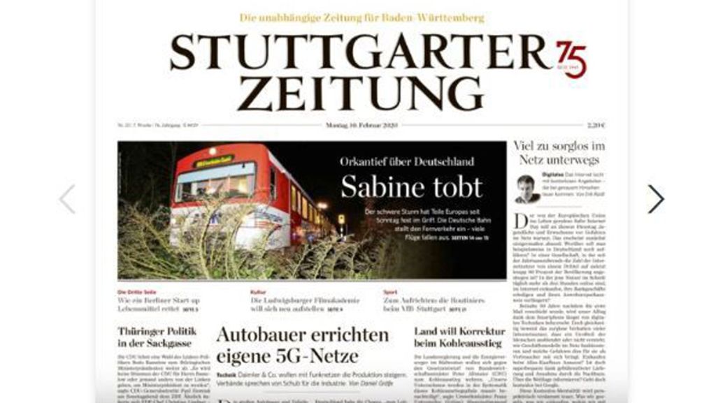 Sturmtief Sabine bremst Zusteller aus: E-Paper der Stuttgarter Zeitung für alle Leser freigeschaltet