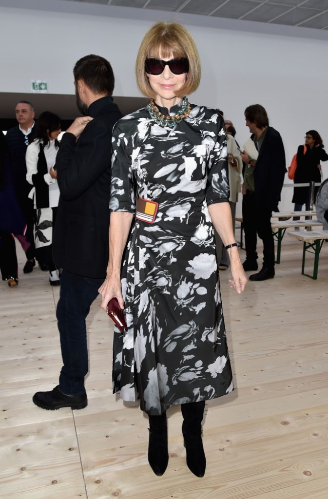 Anna Wintour, Chefredakteurin der US-amerikanischen Ausgabe der Vogue, erschien unter anderem bei der Celine Fashion Show.