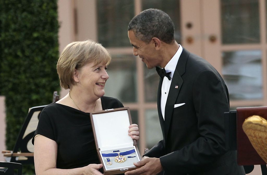 Im Juni 2011 überreichte Obama Merkel die Medal of Freedom (Freiheitsmedaille):die höchste zivile Auszeichnung Amerikas.