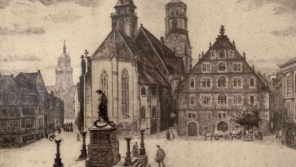  Gesucht und gefunden: Das Bild Schillerplatz mit Schillerdenkmal stammt von dem Künstler Alexander Eckener. Rund um diese Radierung wissen Leserinnen und Leser aber noch viel mehr zu berichten. 