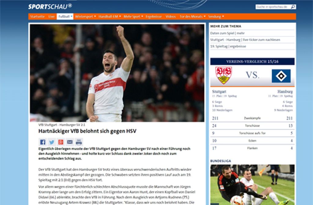 Die Sportschau sieht den VfB für seine Mühen belohnt.