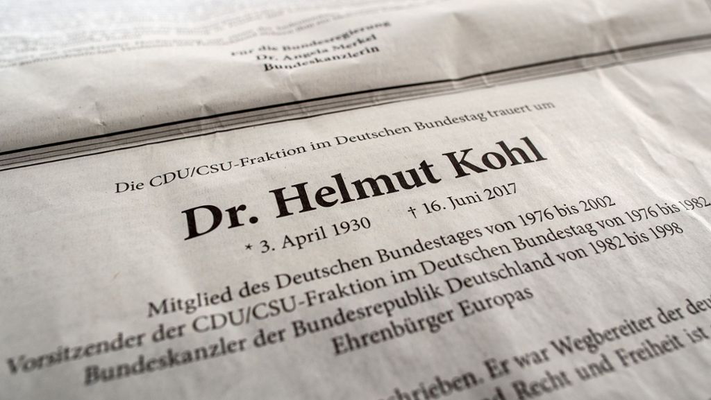 Würdigung von Helmut Kohl in Stuttgart: Schmidt und Genscher ohne Straße