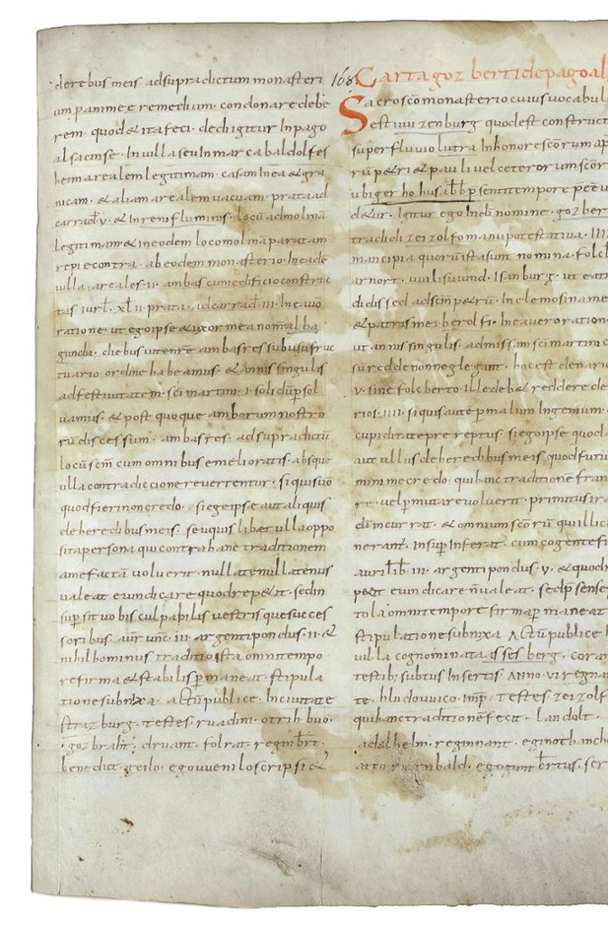 Sie ist der Ausgangspunkt für das 1200-Jahr-Jubiläum: In dieser Urkunde von 819 ist Assesberg, so der erste Name für Asperg, erstmals erwähnt worden. Der Gaugraf Gozbert schenkte seinen dort gelegenen Besitz dem Kloster Weißenburg.