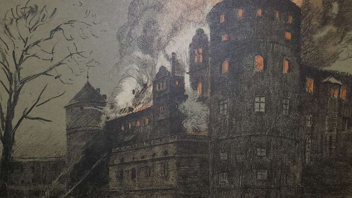  Der Flensburger Maler Alexander Eckener hat in Stuttgart gelebt, es geliebt und gezeichnet. Auch jenen Moment vor 90 Jahren, als das Alte Schloss in Flammen aufging. Eine Fortsetzungsgeschichte. 