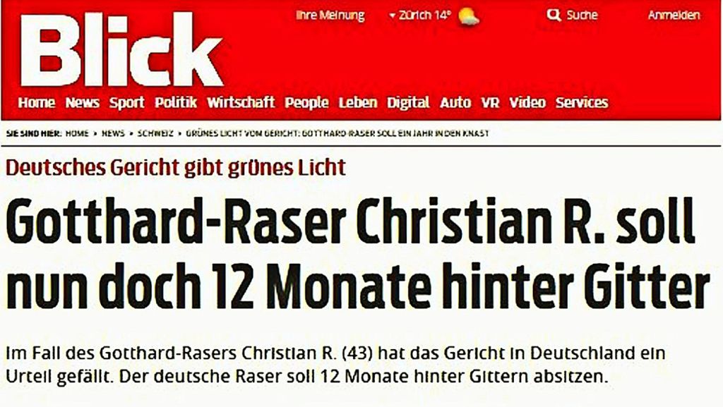 Ditzingen: Der Gotthard-Raser kommt ins Gefängnis