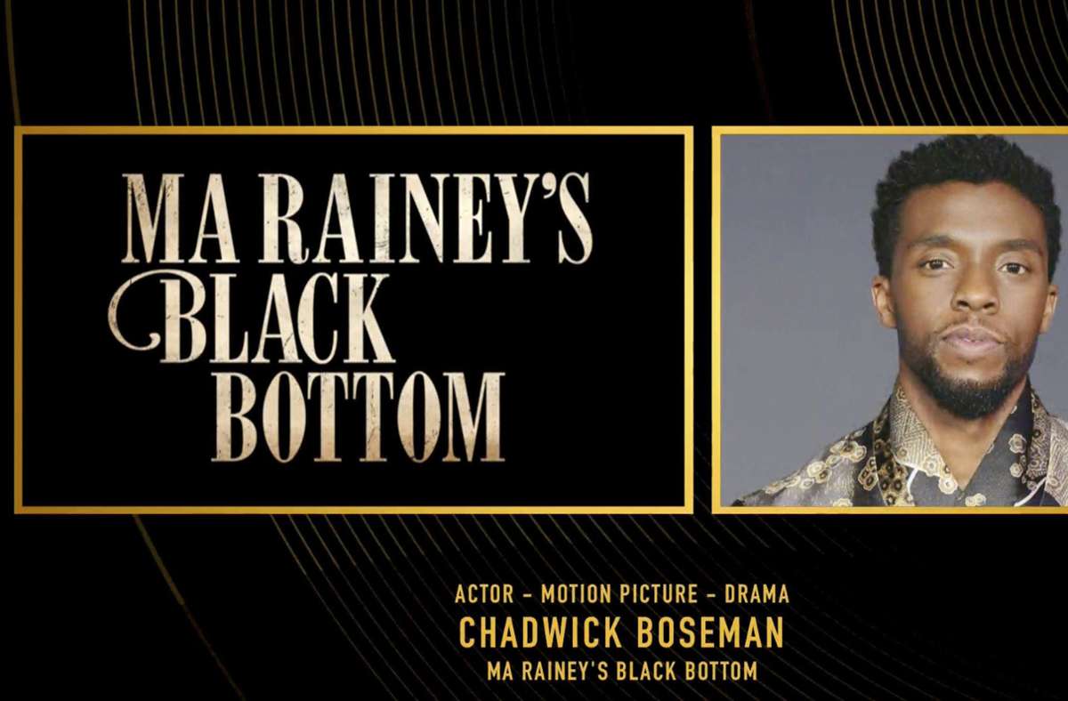 Der verstorbene Schauspielers Chadwick Boseman, der posthum für seine Rolle im Film „Ma Rainey’s Black Bottom“ als bester Schauspieler in einem Filmdrama bei den Golden Globe Awards 2021 ausgezeichnet wurde.