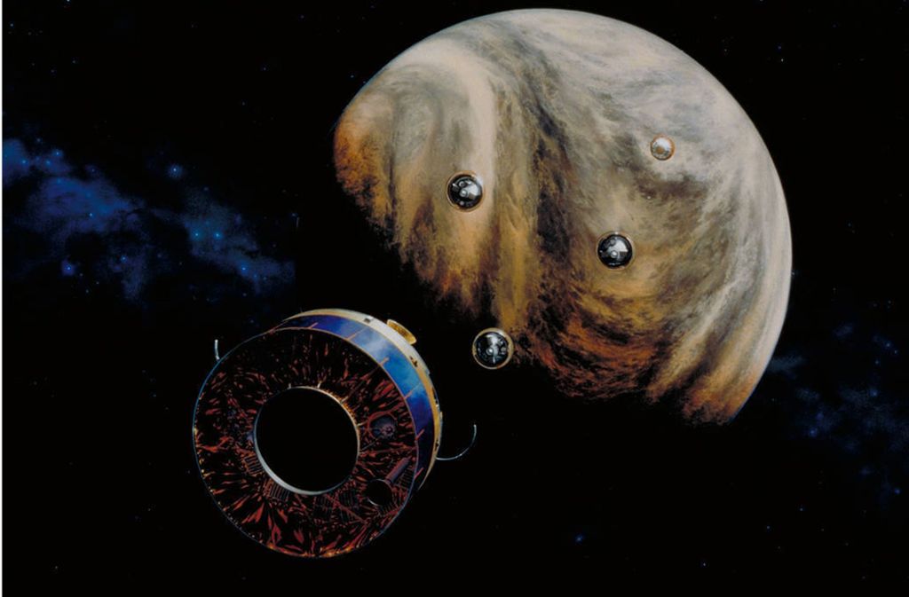 Eine künstlerische Darstellung der amerikanischen Mission Pioneer Venus Orbiter.