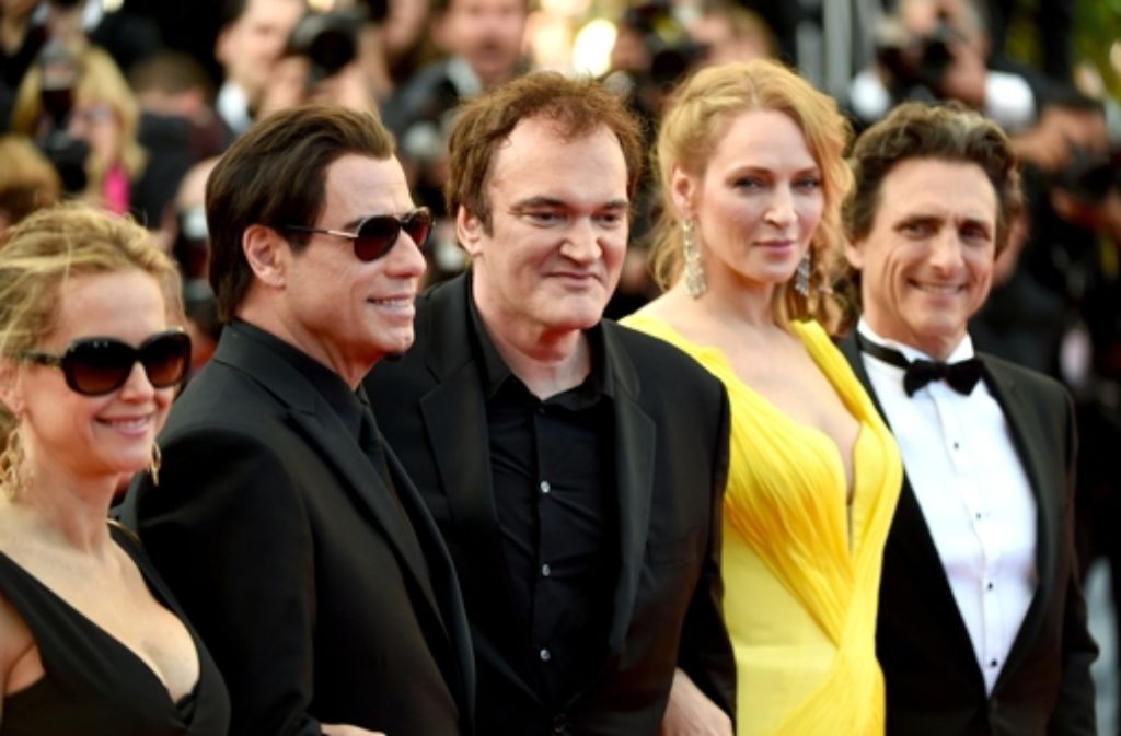 Von links: Kelly Preston, John Travolta, Quentin Tarantino, Uma Thurman und Lawrence Bender