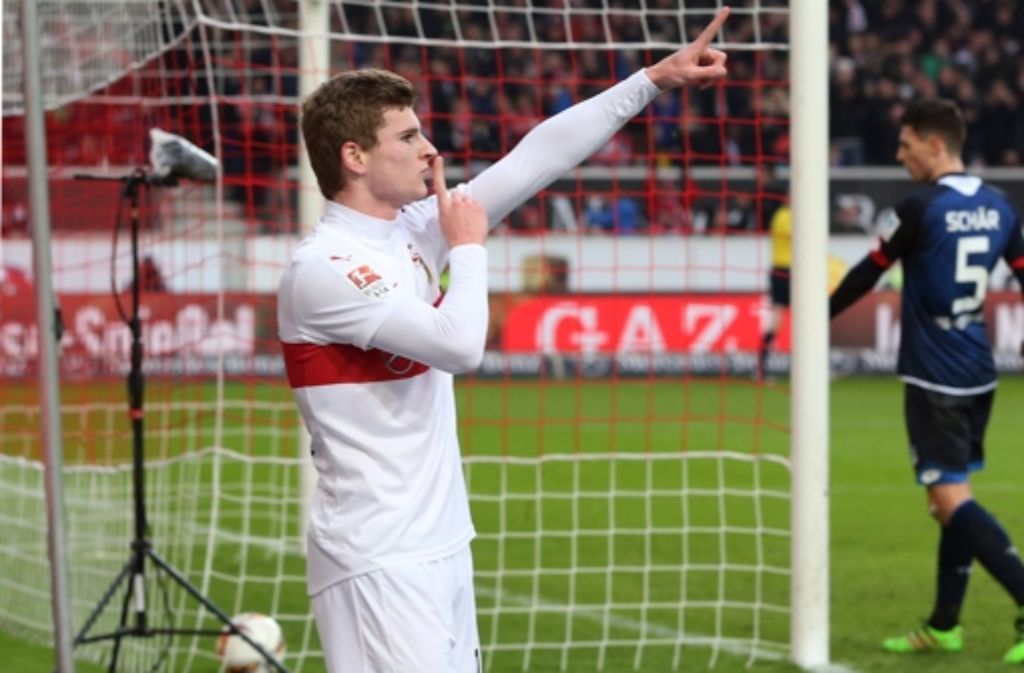 Fingerzeig: beim 5:1-Sieg des VfB gegen Hoffenheim hat Timo Werner eine Chance gereicht, um zum Torerfolg zu kommen. Foto: Pressefoto Baumann