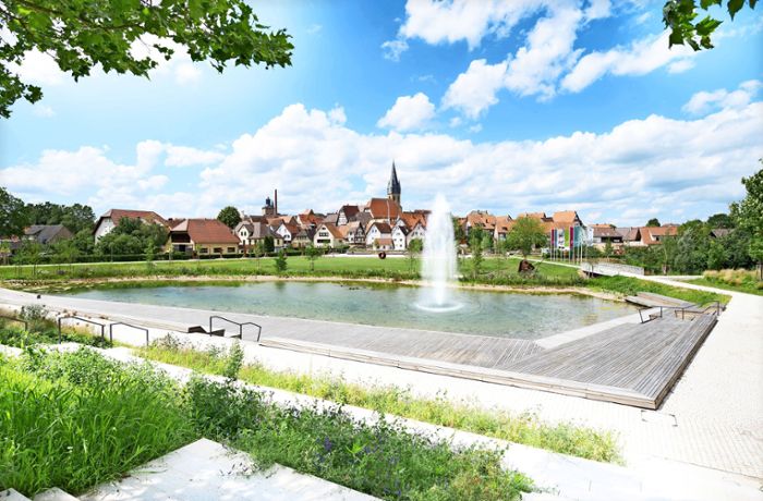 Gartenschau in Eppingen: Ein Weiher vor der Altstadt