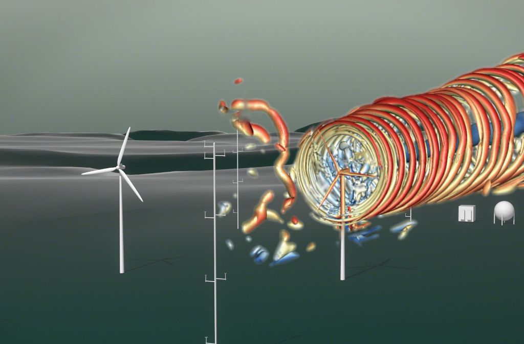 Das Modell zeigt fürs Bergland typische Turbulenzen und Luftverwirbelungen, die auf dem Wind-Testfeld am Stöttener Berg bei Geislingen wissenschaftlich untersucht werden sollen. Foto: 2DMedia