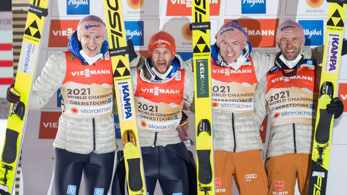  Besser hätte die WM für die deutschen Skispringer nicht enden können. Im Mannschaftswettbewerb verteidigen die Sportler von Bundestrainer Stefan Horngacher erfolgreich ihren Titel. Karl Geiger schafft etwas, was zuletzt Martin Schmitt vor 20 Jahren gelungen war. 