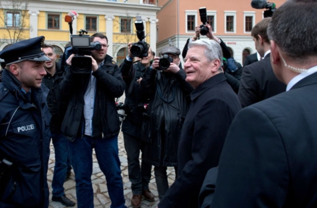 Bundespräsident Joachim Gauck bei seinem Besuch in Bautzen. Foto: dpa