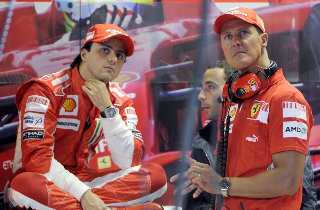 2004 holt Schumacher seinen siebten und letzten Titel – bis heute ist das Rekord. Sein Teamkollege Felipe Massa (links) wird später sagen: „Michael war wie in großer Bruder für mich.“