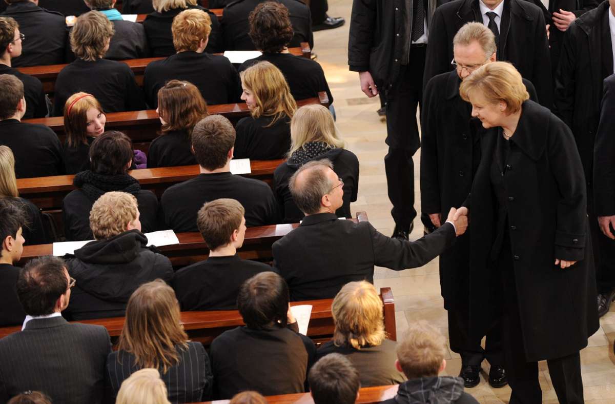 Bundeskanzlerin Angela Merkel bei der Trauerfeier in Winnenden.