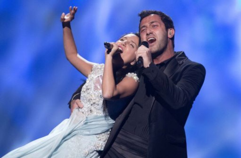 Die Sänger Nodi Tatishvili und Sophie Gelovani repräsentieren Georgien mit dem Titel "Waterfall".