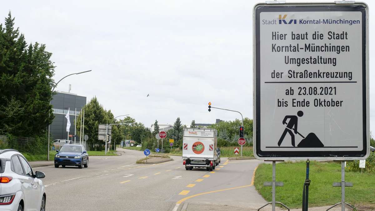 B-10-Zufahrt in Korntal-Münchingen: Tampoprint-Kreuzung: Baustelle naht