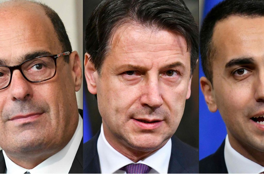 Wird das die neue Regierungsmannschaft in Rom? Nicola Zingaretti, Chef des PD (links), Giuseppe Conte (Mitte) und Sterne-Chef Luigi Di Maio (rechts) Foto: AFP