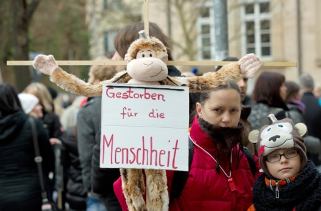 Proteste gegen Tierversuche im Dezember 2014 in Tübingen. Foto: dpa