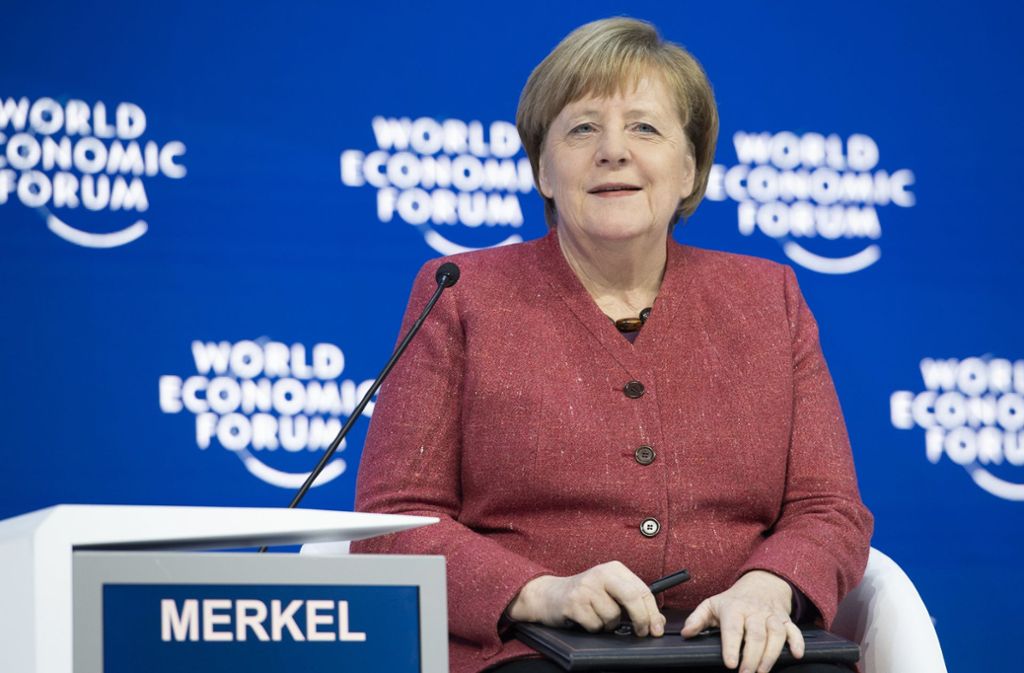 Kanzlerin Angela Merkel trägt Rot in Davos. Foto: dpa