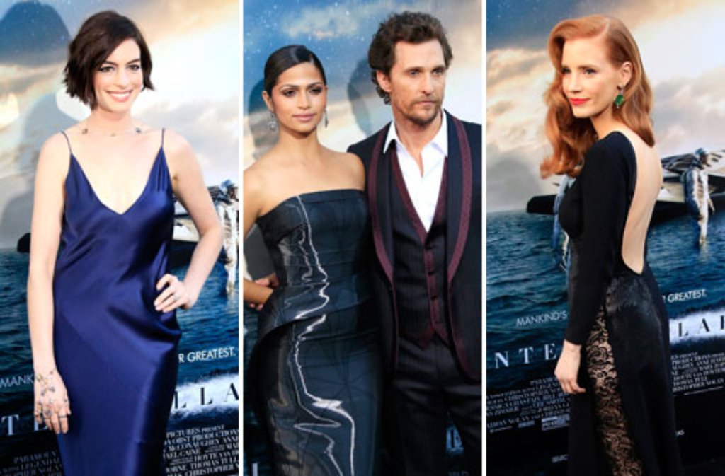 Der "Interstellar"-Cast ist hochkarätig besetzt: Die Hollywoodstars Anne Hathaway, Matthew McConaughey (mit Frau) und Jessica Chastain.