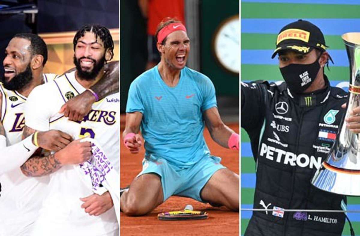 Historische Sport-Erfolge für die LA Lakers, Rafael Nadal und Lewis Hamilton. Foto: dpa