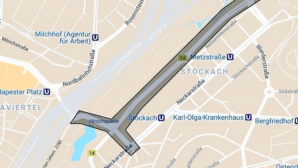 Bundesstraße durch Stuttgart-Ost: Nur zwei Stege führen über die B 14 ins Grüne