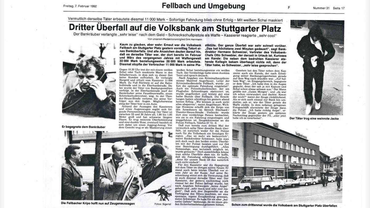  Mit dem Abriss des Volksbank-Gebäudes am Stuttgarter Platz in Fellbach werden Erinnerungen wach – etwa an gleich drei Überfälle binnen weniger Monate vor rund 30 Jahren. 