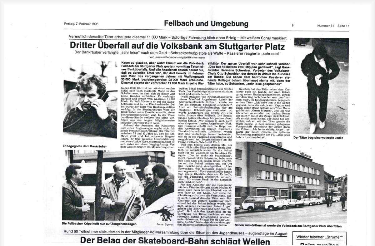 Berichterstattung vor 29 Jahren: Ausriss aus der Fellbacher Zeitung vom 7. 2. 1992 Foto: Archiv