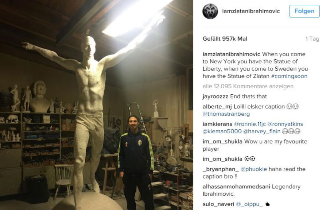 Auf Instagram posierte der Fußballstar jüngst neben einer Statue, die sein Ebenbild zeigt, mit den Worten: "Wenn du nach New York gehst, gibt es dort die Freiheitsstatue, wenn du nach Schweden kommst, gibt es dort die Zlatan-Statue." Doch Ibrahimovic hat noch mehr Sprüche auf Lager...