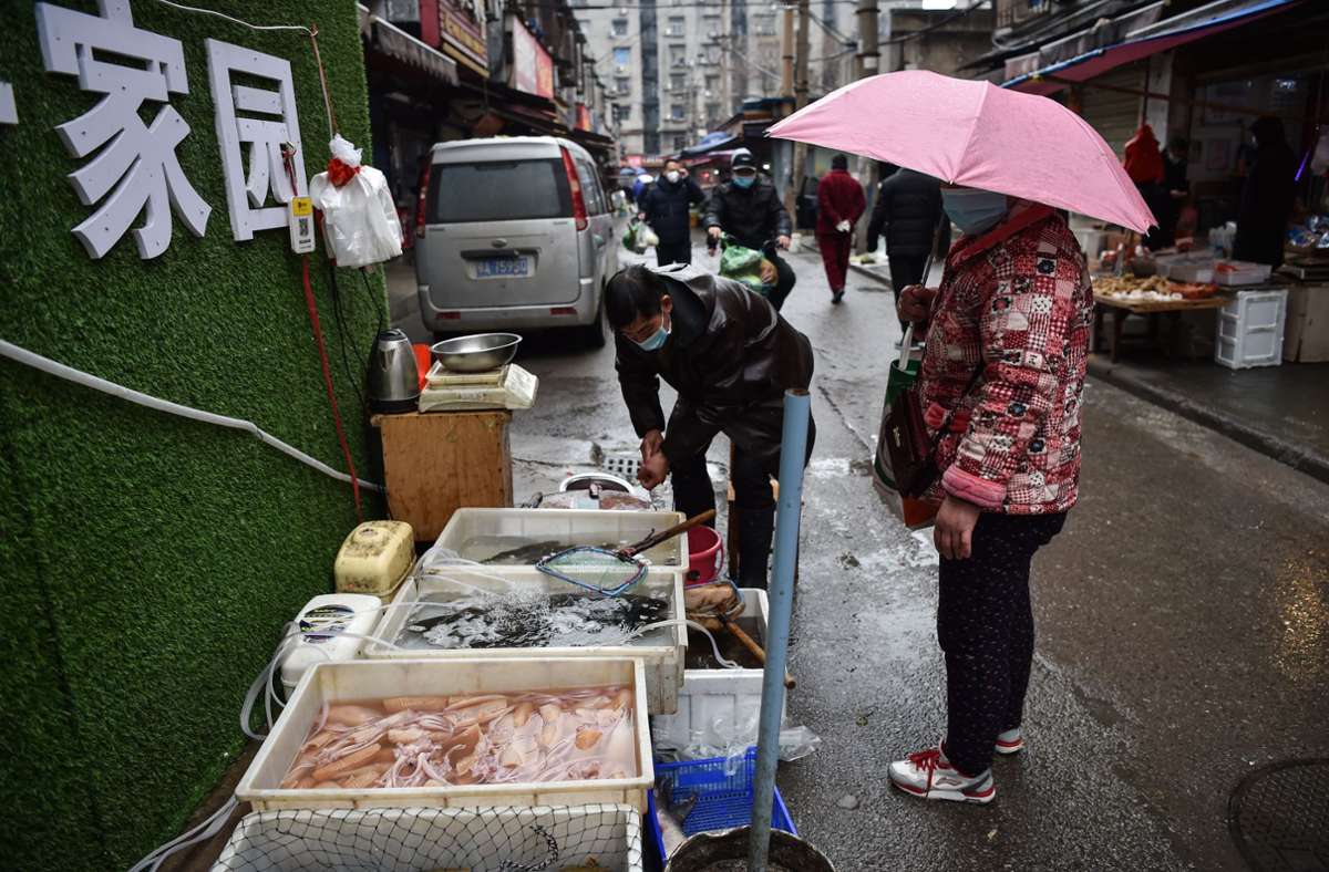 Dezember 2019: Die chinesischen Behörden stellen erste Infektionen mit einer unbekannten Lungenerkrankung fest. Ursprungsort soll ein Fisch- und Wildtiermarkt in Wuhan (hier im Bild) sein. Ende des Monats gibt die Gesundheitsbehörde bekannt, dass 27 Erkrankte in Wuhan identifiziert worden seien.