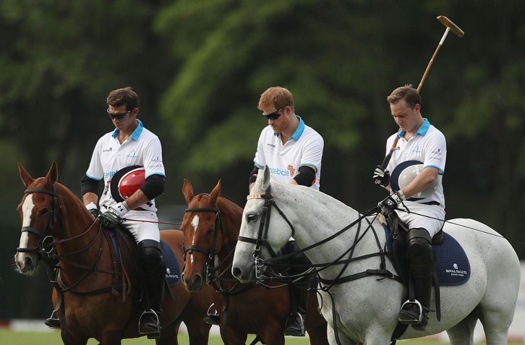 Prinz Harry, Enkel der Queen (Mitte), versteht sich auf die Kunst des Polospiels.