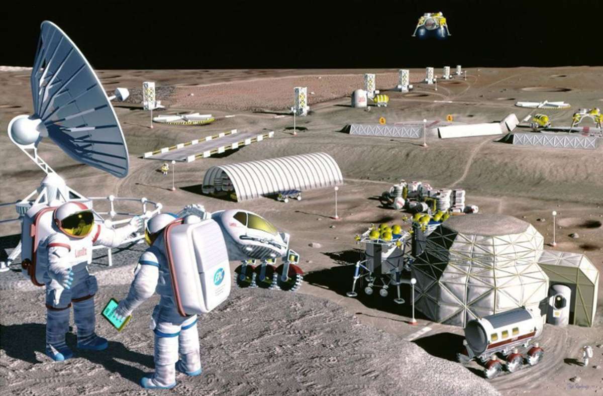 So könnte nach Vorstellungen der US-Raumfahrtbehörde Nasa aus dem Jahr 1995 eine Mondstation aussehen.