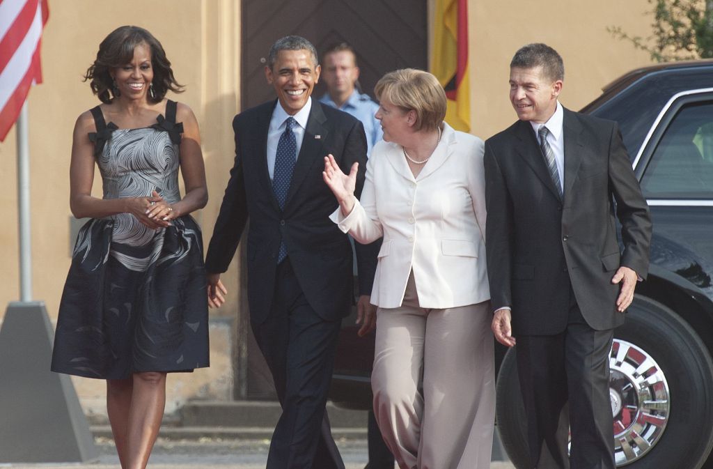 Ein Dinner zu viert: Die First Lady Michelle Obama, US-Präsident Barack Obama, Bundeskanzlerin Angela Merkel und ihr Mann Joachim Sauer (von links) im Juni 2013 in Charlottenburg.