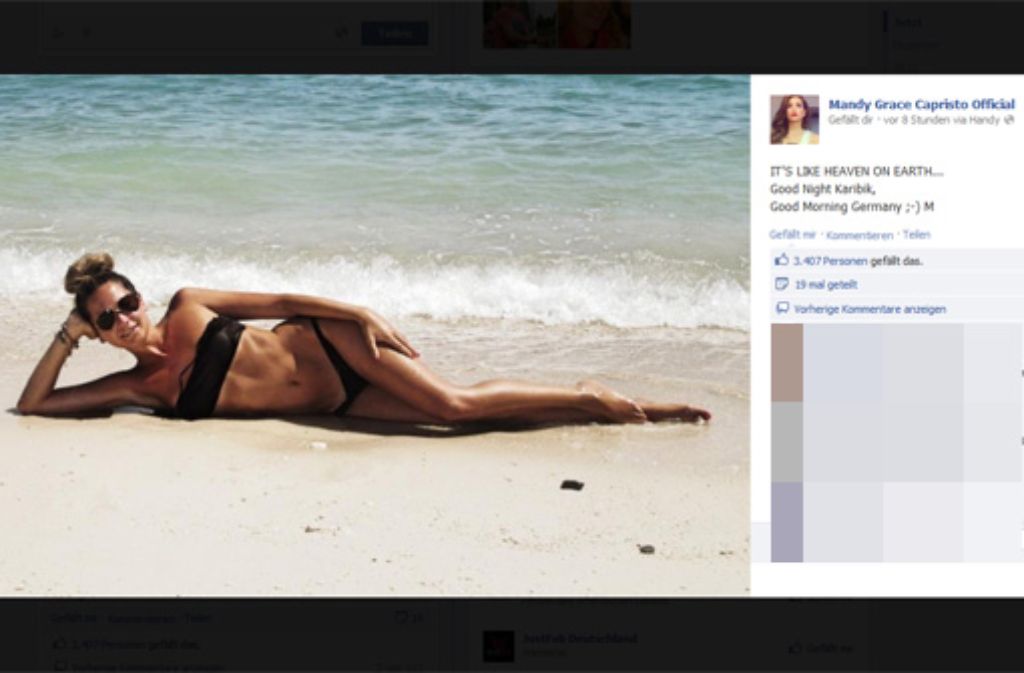 So zeigte sich die 22-Jährige Mandy Capristo im Januar 2013 in der Karibik auf ihrem Facebook-Profil.