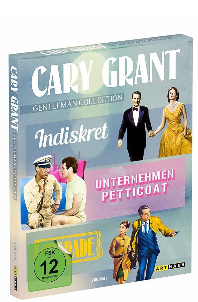 Voller Luxus: Cary Grant Gentleman Collection. Regie: Blake Edwards, Stanley Donen. Studiocanal, 3 DVDs/Blu-rays. 334 Minuten. 14/17 Euro. Wer kann Cary Grant widerstehen? Niemand! Weder in „Charade“. Noch in „Indiskret“. Noch in „Unternehmen Petticoat“. (wöl)