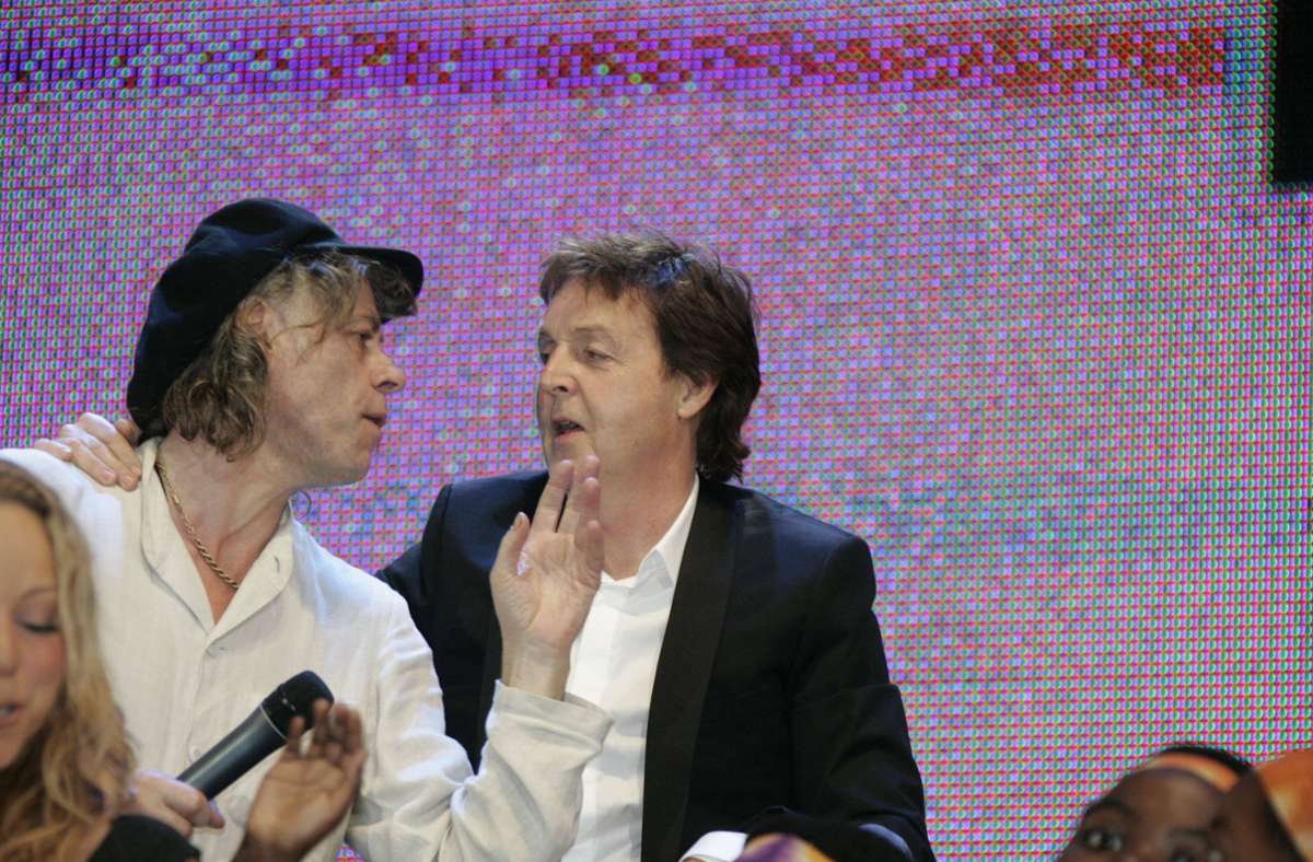 Bob Geldof (links) und Paul McCartney 2005 beim Benefiz-Festival „Live 8“ in London.