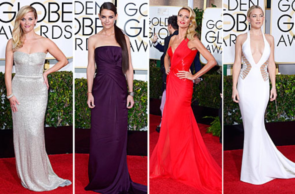 Auch modisch gelten die Golden Globes als Testlauf für die Oscars: Reese Witherspoon, Katie Holmes, Heidi Klum und Kate Hudson (von links). Foto: dpa