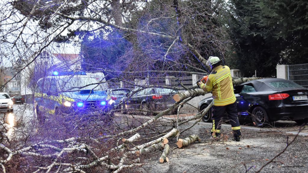 Sturm im Kreis Esslingen: Ampeln auf Autos geschleudert