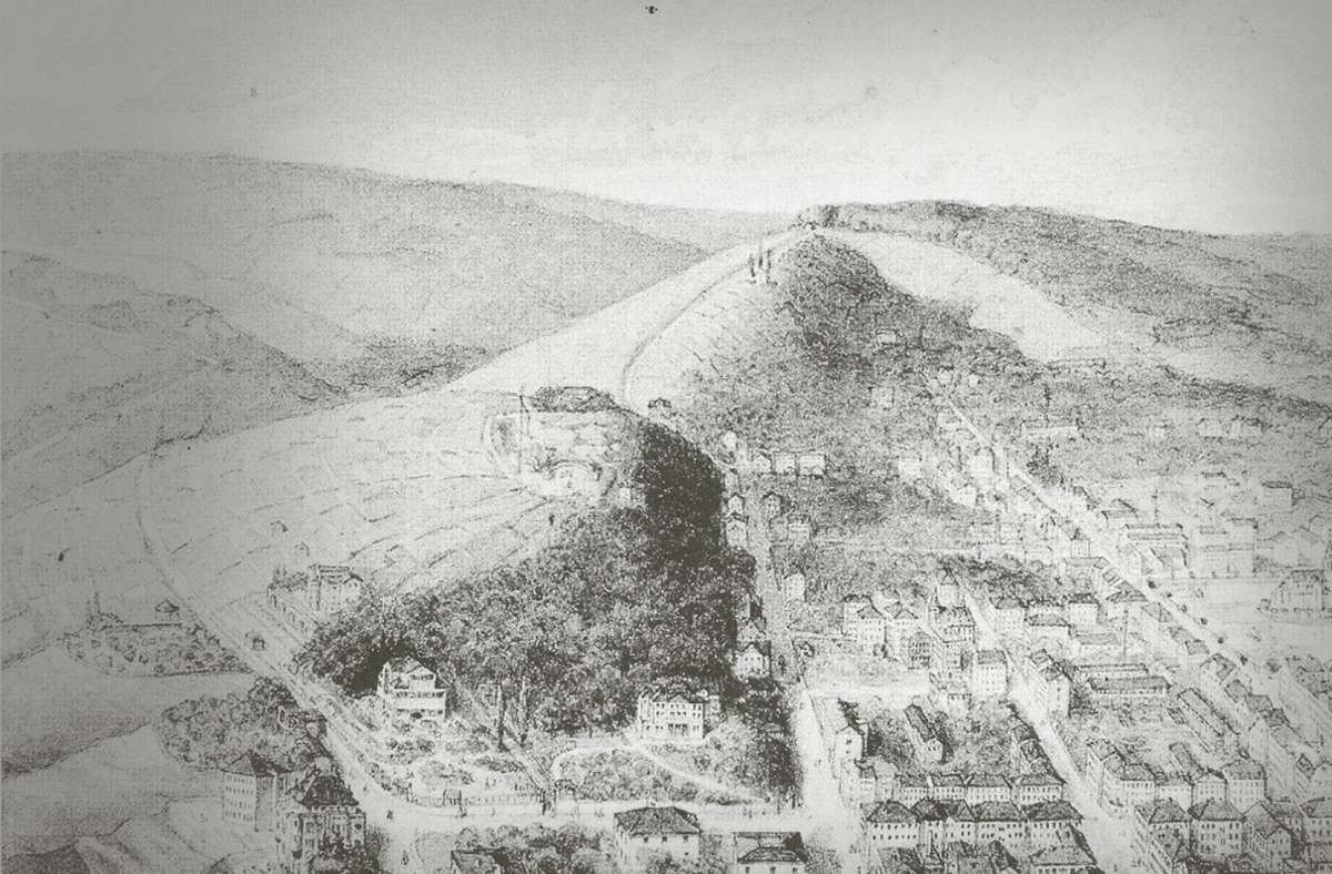 Der Haseberg um 1870, bevor der Tunnel gebaut worden ist.