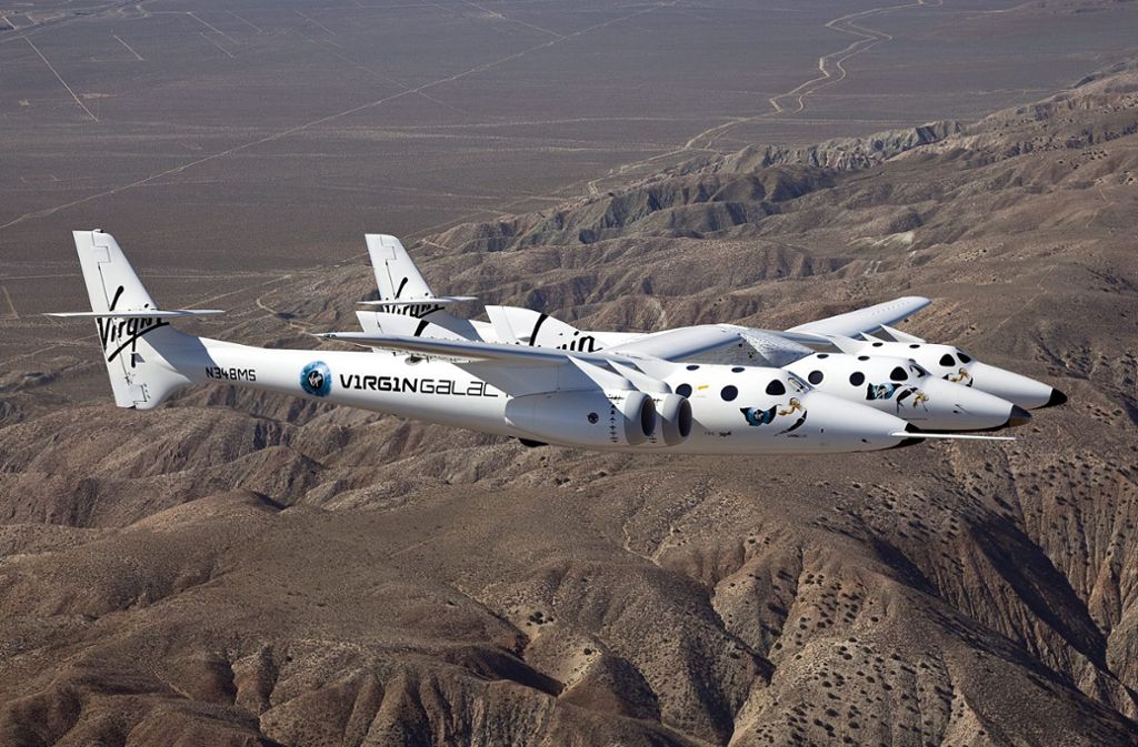 Das Raumschiff SpaceShipTwo  fliegt  über die Mojave-Wüste (Archivfoto). Foto: dpa