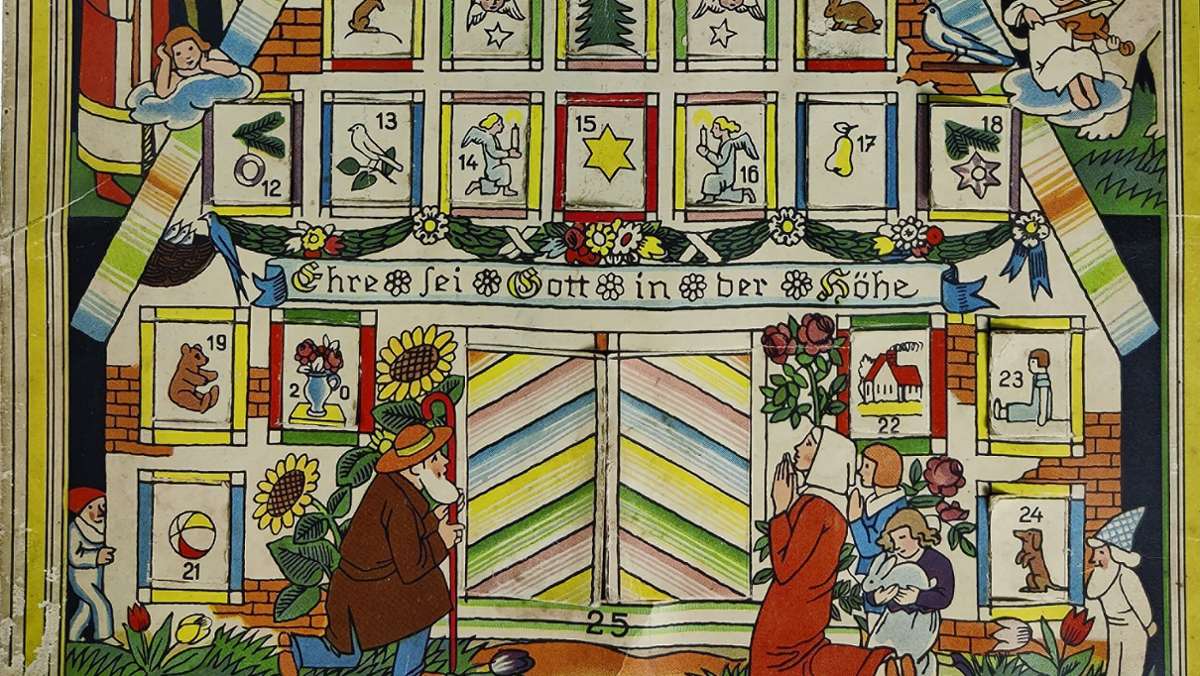  Tag für Tag ein Stück wachsende Vorfreude: Ein Adventskalender aus dem Jahr 1934 stimmt auf Weihnachten ein. Er wurde im J.-F.-Schreiber-Verlag in Esslingen hergestellt, gilt als rares Sammlerstück und ist im Stadtmuseum Gelbes Haus zu sehen. 