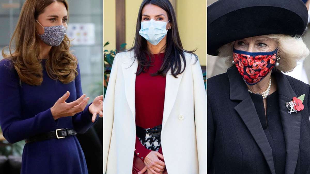  Herzogin Kate liebt Streublümchen, Königin Letizia begnügt sich mit einer OP-Maske und Herzogin Camilla gibt mit ihren Mundschutzen modisch Vollgas. Eine Stilkritik. 