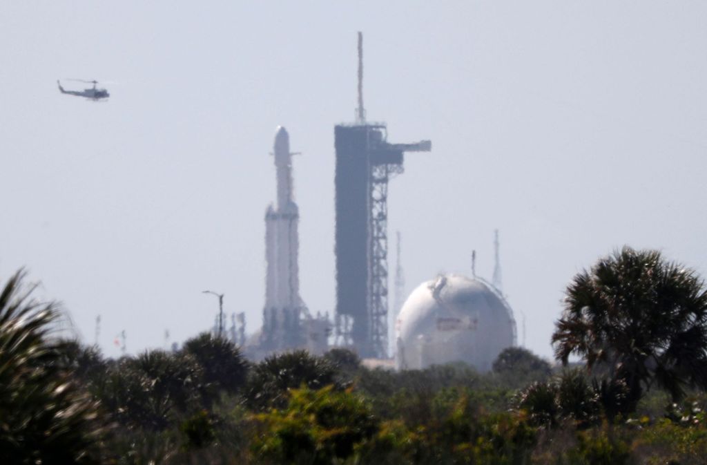 11. April 2019: Alles ist für den Start der Falcon Heavy vorbereitet.