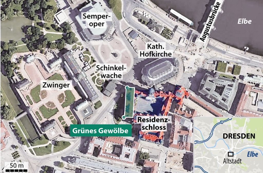 Lage des Grünen Gewölbes in Dresden