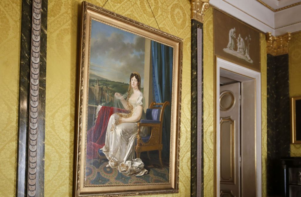 Ölporträt von Königin Katharina von Westphalen, Tochter von König Friedrich I. Johann Baptist Seele hat dieses Bild 1807 gemalt. Zu sehen ist es im Ludwigsburger Schloss. Ursprünglich hing es im Bibliothekszimmer im Mitteltrakt des Stuttgarter Neuen Schlosses.